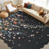 Garvee Floral Washable Scalloped Rugs 8×10 Non-Slip Soft Black Area Rugs for Living Room, Low Pile Stain Resistant Floral Carpet, Easy Clean Foldable Floor Mats for Dining Room, Home Office, Black(Black-scalloped)
