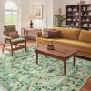 Garvee Floral Washable Scalloped Rugs 8×10 Non-Slip Soft Black Area Rugs for Living Room, Low Pile Stain Resistant Floral Carpet, Easy Clean Foldable Floor Mats for Dining Room, Home Office, Black(Green-floral)