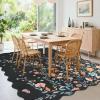 Garvee Floral Washable Scalloped Rugs 8×10 Non-Slip Soft Black Area Rugs for Living Room, Low Pile Stain Resistant Floral Carpet, Easy Clean Foldable Floor Mats for Dining Room, Home Office, Black(Black-scalloped)