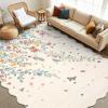 Garvee Floral Washable Scalloped Rugs 8×10 Non-Slip Soft Black Area Rugs for Living Room, Low Pile Stain Resistant Floral Carpet, Easy Clean Foldable Floor Mats for Dining Room, Home Office, Black(Beige-scalloped)