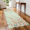 Garvee Floral Washable Scalloped Rugs 8×10 Non-Slip Soft Black Area Rugs for Living Room, Low Pile Stain Resistant Floral Carpet, Easy Clean Foldable Floor Mats for Dining Room, Home Office, Black(Green-scalloped)