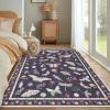 Garvee Floral Washable Scalloped Rugs 8×10 Non-Slip Soft Black Area Rugs for Living Room, Low Pile Stain Resistant Floral Carpet, Easy Clean Foldable Floor Mats for Dining Room, Home Office, Black(Insect-black)