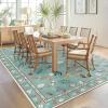 Garvee Floral Washable Scalloped Rugs 8×10 Non-Slip Soft Black Area Rugs for Living Room, Low Pile Stain Resistant Floral Carpet, Easy Clean Foldable Floor Mats for Dining Room, Home Office, Black(Insect-green)