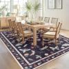 Garvee Floral Washable Scalloped Rugs 8×10 Non-Slip Soft Black Area Rugs for Living Room, Low Pile Stain Resistant Floral Carpet, Easy Clean Foldable Floor Mats for Dining Room, Home Office, Black(Insect-black)