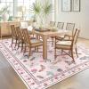Garvee Floral Washable Scalloped Rugs 8×10 Non-Slip Soft Black Area Rugs for Living Room, Low Pile Stain Resistant Floral Carpet, Easy Clean Foldable Floor Mats for Dining Room, Home Office, Black(Insect-pink)