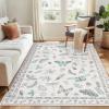 Garvee Floral Washable Scalloped Rugs 8×10 Non-Slip Soft Black Area Rugs for Living Room, Low Pile Stain Resistant Floral Carpet, Easy Clean Foldable Floor Mats for Dining Room, Home Office, Black(Insect-beige)
