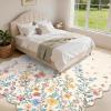 Garvee Floral Washable Scalloped Rugs 8×10 Non-Slip Soft Black Area Rugs for Living Room, Low Pile Stain Resistant Floral Carpet, Easy Clean Foldable Floor Mats for Dining Room, Home Office, Black(Beige-scalloped)