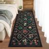Garvee Geometric Area Rug 2×6 Modern Farmhouse Bathroom Rugs with Non Slip Backing, Low Pile Ultra Soft Trellis Floral Accent Carpet, Foldable Runners for Hallways, Bedrooms, Laundry Rooms, Green(Trellis|black)