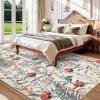 Garvee Geometric Area Rug 2×6 Modern Farmhouse Bathroom Rugs with Non Slip Backing, Low Pile Ultra Soft Trellis Floral Accent Carpet, Foldable Runners for Hallways, Bedrooms, Laundry Rooms, Green(Floral|beige)