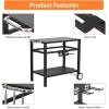 Garvee Grill Cart, Pizza Oven Stand, BBQ Prep Table with Wheels & Hooks, Side Handle, Double-Shelf Grilling Cart Tabletop Griddle Cooking Station for Bar, Patio, Camping, Home (Black)