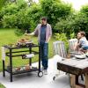 Garvee Grill Cart, Pizza Oven Stand, BBQ Prep Table with Wheels & Hooks, Side Handle, Double-Shelf Grilling Cart Tabletop Griddle Cooking Station for Bar, Patio, Camping, Home (Black)