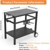 Garvee Grill Cart, Pizza Oven Stand, BBQ Prep Table with Wheels & Hooks, Side Handle, Double-Shelf Grilling Cart Tabletop Griddle Cooking Station for Bar, Patio, Camping, Home (Black)