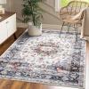 Garvee Living Room Area Rug 8×10 Area Rug Vintage Indoor Carpet Low Pile Stain Resistant Throw Carpet Non Slip Non Shedding for Bedroom Playroom Dining Room，Orange(Vintage3 – Blue)