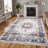 Garvee Living Room Area Rug 8×10 Area Rug Vintage Indoor Carpet Low Pile Stain Resistant Throw Carpet Non Slip Non Shedding for Bedroom Playroom Dining Room，Orange(Vintage3 – Blue)