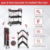 Garvee Mobile Folding Trolley, Portable Service Cart, 3 Tier Utility Cart, Collapsible Utility Carts for Office, Warehouse, and Home, 56 LBS Load Capacity per Shelf
