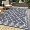 Garvee Outdoor Rug Carpet Waterproof 9×12 Outdoor Patio Rug Mat Reverisble Plastic Straw Large Outdoor Rug for RV Camping Picnic Beach Balcony, Picnic (Grey/White)(Grey/White)