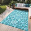 Garvee Outdoor Rug Carpet Waterproof 9×12 Outdoor Patio Rug Mat Reverisble Plastic Straw Large Outdoor Rug for RV Camping Picnic Beach Balcony, Picnic (Grey/White)(Light Blue/White)