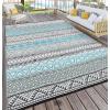 Garvee Outdoor Rugs 8×10 Waterproof for Patios Clearance, Plastic Straw Mats for Backyard, Porch, Deck, Balcony, Reversible, Black + White(Blue + Grey)