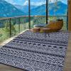 Garvee Outdoor Rugs 8×10 Waterproof for Patios Clearance, Plastic Straw Mats for Backyard, Porch, Deck, Balcony, Reversible, Black + White(Dark Blue + White)