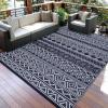 Garvee Outdoor Rugs 8×10 Waterproof for Patios Clearance, Plastic Straw Mats for Backyard, Porch, Deck, Balcony, Reversible, Black + White(Dark Blue & White)