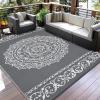 Garvee Outdoor Rugs 8×10 Waterproof for Patios Clearance, Plastic Straw Mats for Backyard, Porch, Deck, Balcony, Reversible, Black + White(Grey+white)
