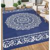 Garvee Outdoor Rugs 8×10 Waterproof for Patios Clearance, Plastic Straw Mats for Backyard, Porch, Deck, Balcony, Reversible, Black + White(Navy+white)