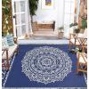 Garvee Outdoor Rugs 8×10 Waterproof for Patios Clearance, Plastic Straw Mats for Backyard, Porch, Deck, Balcony, Reversible, Black + White(Navy+white)