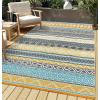 Garvee Outdoor Rugs 8×10 Waterproof for Patios Clearance, Plastic Straw Mats for Backyard, Porch, Deck, Balcony, Reversible, Black + White(Teal + Yellow)