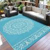 Garvee Outdoor Rugs 8×10 Waterproof for Patios Clearance, Plastic Straw Mats for Backyard, Porch, Deck, Balcony, Reversible, Black + White(Teal+white)