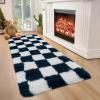 Garvee Plush Fuzzy 9×12 Area Rugs for Living Room, Washable Plush Checkered Rug for Bedroom, Modern Shag Rainbow Rugs Non Slip Soft Furry Large Carpet for Kids Room Nursery Home Decor(Navy Blue)