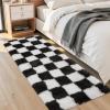 Garvee Plush Fuzzy 9×12 Area Rugs for Living Room, Washable Plush Checkered Rug for Bedroom, Modern Shag Rainbow Rugs Non Slip Soft Furry Large Carpet for Kids Room Nursery Home Decor(Black)