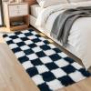 Garvee Plush Fuzzy 9×12 Area Rugs for Living Room, Washable Plush Checkered Rug for Bedroom, Modern Shag Rainbow Rugs Non Slip Soft Furry Large Carpet for Kids Room Nursery Home Decor(Navy Blue)