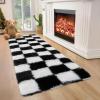 Garvee Plush Fuzzy 9×12 Area Rugs for Living Room, Washable Plush Checkered Rug for Bedroom, Modern Shag Rainbow Rugs Non Slip Soft Furry Large Carpet for Kids Room Nursery Home Decor(Black)