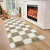 Garvee Plush Fuzzy 9×12 Area Rugs for Living Room, Washable Plush Checkered Rug for Bedroom, Modern Shag Rainbow Rugs Non Slip Soft Furry Large Carpet for Kids Room Nursery Home Decor(Taupe)