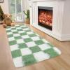 Garvee Plush Fuzzy 9×12 Area Rugs for Living Room, Washable Plush Checkered Rug for Bedroom, Modern Shag Rainbow Rugs Non Slip Soft Furry Large Carpet for Kids Room Nursery Home Decor(Green)