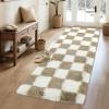 Garvee Plush Fuzzy 9×12 Area Rugs for Living Room, Washable Plush Checkered Rug for Bedroom, Modern Shag Rainbow Rugs Non Slip Soft Furry Large Carpet for Kids Room Nursery Home Decor(Taupe)