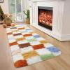 Garvee Plush Fuzzy 9×12 Area Rugs for Living Room, Washable Plush Checkered Rug for Bedroom, Modern Shag Rainbow Rugs Non Slip Soft Furry Large Carpet for Kids Room Nursery Home Decor(Colorful)