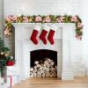 Garvee Pre-Lit Christmas Garland with LED Lights, Lighted Garland with Flower Cypress Leaves Christmas Ball, Indoor Outdoor Xmas Decoration, 9 ft/ 108 in, Red(Pink)
