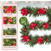 Garvee Pre-Lit Christmas Garland with LED Lights, Lighted Garland with Flower Cypress Leaves Christmas Ball, Indoor Outdoor Xmas Decoration, 9 ft/ 108 in, Red(Red)