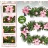 Garvee Pre-Lit Christmas Garland with LED Lights, Lighted Garland with Flower Cypress Leaves Christmas Ball, Indoor Outdoor Xmas Decoration, 9 ft/ 108 in, Red(Pink)
