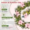 Garvee Pre-Lit Christmas Garland with LED Lights, Lighted Garland with Flower Cypress Leaves Christmas Ball, Indoor Outdoor Xmas Decoration, 9 ft/ 108 in, Red(Pink)