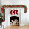 Garvee Pre-Lit Christmas Garland with LED Lights, Lighted Garland with Flower Cypress Leaves Christmas Ball, Indoor Outdoor Xmas Decoration, 9 ft/ 108 in, Red(Red)