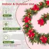 Garvee Pre-Lit Christmas Garland with LED Lights, Lighted Garland with Flower Cypress Leaves Christmas Ball, Indoor Outdoor Xmas Decoration, 9 ft/ 108 in, Red(Red)