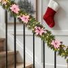 Garvee Pre-Lit Christmas Garland with LED Lights, Lighted Garland with Flower Cypress Leaves Christmas Ball, Indoor Outdoor Xmas Decoration, 9 ft/ 108 in, Red(Pink)