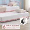 Garvee Twin Metal Daybed with Trundle, Pullout Trundle Bed Frame with Arched Headboard, Guest Sofa Bed with Steel Slat Support, No Box Spring Required, Easy Assembly, Black(Pink)