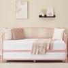 Garvee Twin Metal Daybed with Trundle, Pullout Trundle Bed Frame with Arched Headboard, Guest Sofa Bed with Steel Slat Support, No Box Spring Required, Easy Assembly, Black(Pink)