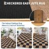 Garvee Washable Easy Jute Rug 5×7 Modern Striped Living Room Rug with Non-Slip Backing, Non Shedding Neutral Floor Mats, Indoor Outdoor Carpet for Bedroom, Patio, Backyard, Brown(Checkerboard|black&brown)