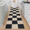 Garvee Washable Easy Jute Rug 5×7 Modern Striped Living Room Rug with Non-Slip Backing, Non Shedding Neutral Floor Mats, Indoor Outdoor Carpet for Bedroom, Patio, Backyard, Brown(Checkered|black/White)