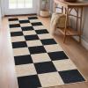 Garvee Washable Easy Jute Rug 5×7 Modern Striped Living Room Rug with Non-Slip Backing, Non Shedding Neutral Floor Mats, Indoor Outdoor Carpet for Bedroom, Patio, Backyard, Brown(Checkered|black/White)
