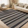 Garvee Washable Easy Jute Rug 5×7 Modern Striped Living Room Rug with Non-Slip Backing, Non Shedding Neutral Floor Mats, Indoor Outdoor Carpet for Bedroom, Patio, Backyard, Brown(Striped|black&natural)